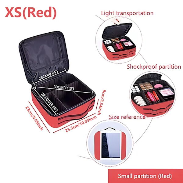 Professionel Makeuptaske til Kvinder, Rejsetaske med Stor Kapacitet, Skønhedssæt, Negleværktøjskasse, Kosmetik Organizer, Kufferter til Makeup Opbevaring, Kasser XS(Red)