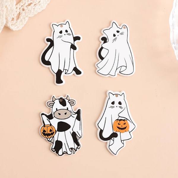 8Pcs / Lot Halloween Charms Kreativa Akryl Katt Ko Ghost Fashion Tillbehör För Smycken Diy Göra mixed with hoop