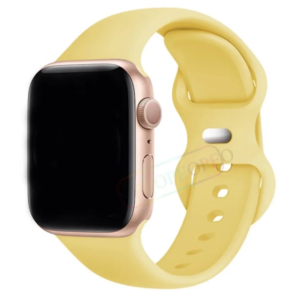 Silikonrem för Apple Watch Band 44mm 40mm 45mm 42-38-41mm original 1:1 armband iwatch series 8 7 se 3 4 5 6 9 ultra 2 49mm 4 Yellow 38mm-40mm-41mm M-L