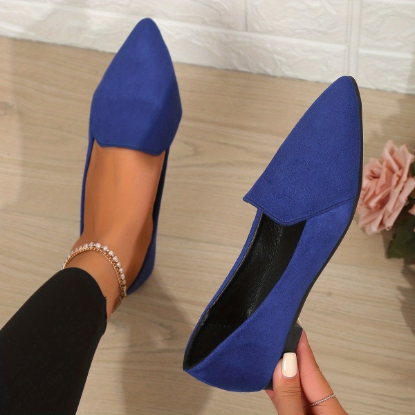 Enfärgade platta baletter för kvinnor, lätta bekväma skor, mångsidiga dagliga låga skor Blue CN265(EU40.5)