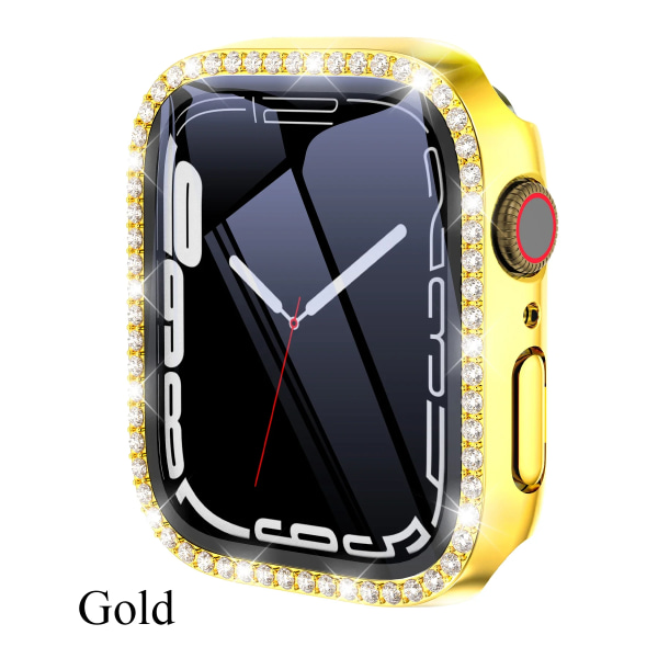 Diamantglas+ cover för Apple Watch Case 45 mm 41 mm 40 mm 44 mm 42 mm 38 mm Bling Bumper+ Skärmskydd iwatch Series 9 8 7 3 6 SE Gold Series 789 41MM