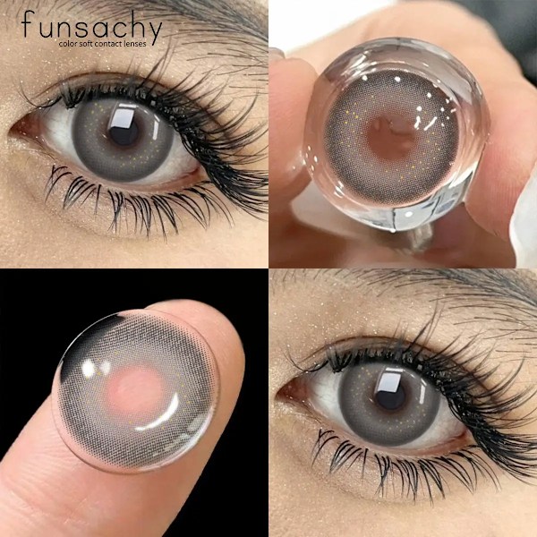 Funsachy Färg Kontaktlinser För Ögon 1 Par Grå Mode Kosmetiska Linser Gröna Elever Gray Natural Eye Kontakt Kvinnor Ögonlins METATRON-BROWN 0