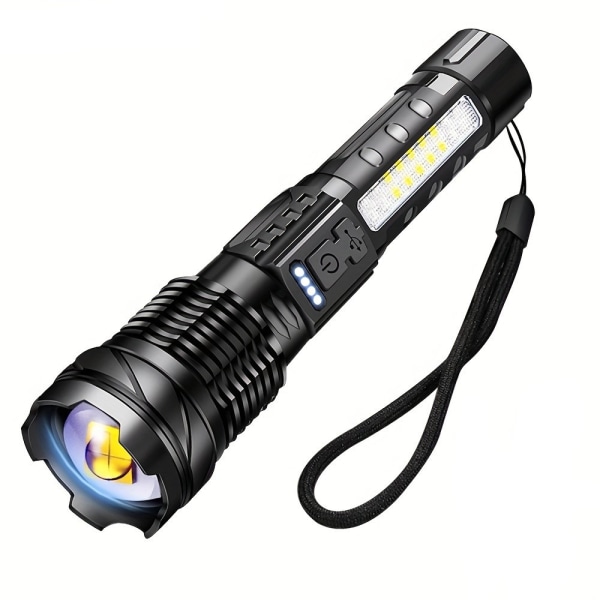 BORUiT A76 30W superljus ficklampa - Zoombar, laddningsbar, vattentät och 2600 mAh batteri - perfekt för camping, jakt och nödsituationer! Black