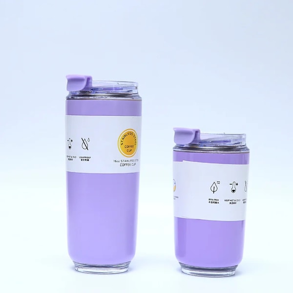 Isolerede Tumblere Med Låg, Rejse Kaffekrus Stål Vakuum Termoskop, Lækagesikker Dobbeltvægget Kaffe Tumbler PURPLE 320ml  (11oz)