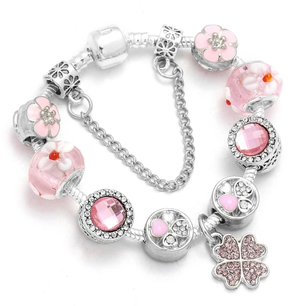 Baopn European Rosa Hjärta Till Hjärta Pärlor Charm Armband För Kvinnor Fit Varumärke Armband & Bangle Par Smycken Dropshippning 037 19cm