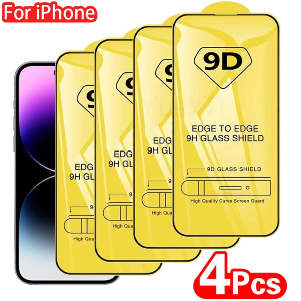 2/4PCS 9D härdat glas för iPhone 14 13 12 11 Pro Max skärmskydd för iPhone 7 8 Plus X XR Xs Max Skyddsglasfilm For iPhone 15 Plus 4 pieces