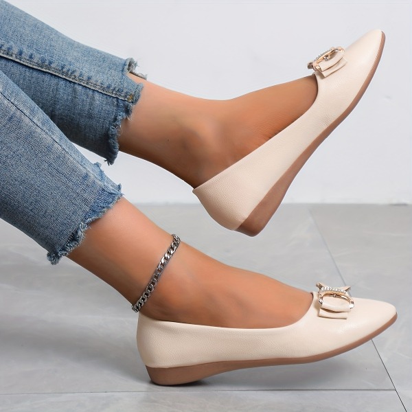 Balett med rosett för kvinnor, mode med spetsig tå Mjuk sula Slip-on-skor, mångsidiga platta skor White CN37(EU36)