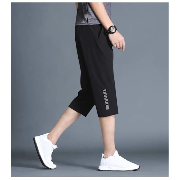 Plus Størrelse Capri Bukser Mænd Sommer Sport Casual Shorts Tynde Straight Mænd Løs Bukser Mode Mærke En Bit Drop Salg Black XXL