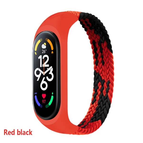 Armband för Xiaomi Mi band 6 7 Rem Nylon Flätad solo loop pulseira armband Miband5 Armbandsbälte Mi band 5 4 3 6 correa red black L  (170mm-180mm)