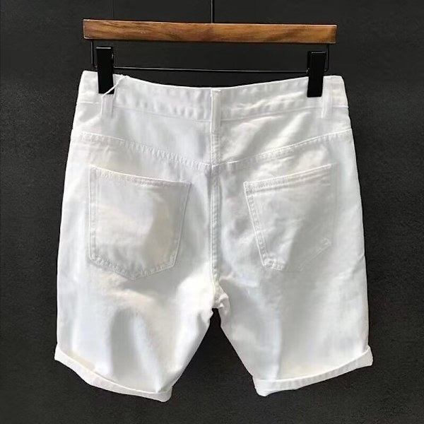Revityt farkut shortsit Miehet Muotimerkit Hong Kong Style Retro Viidennet housut Miesten Kesä Ohut Suorat housut 2024 Uusi White 34