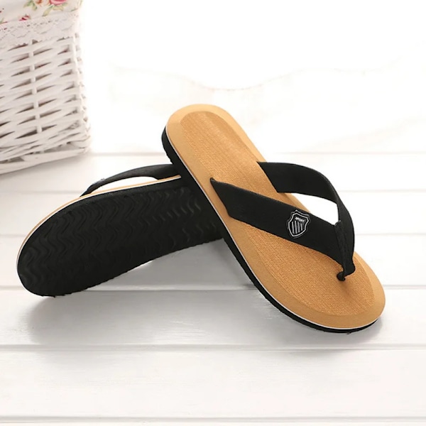 Casual Tofflor För Män Flip Flops Strand Sandaler Sommar Icke-Slipp Platta Slides Män Tofflor Inomhus Skor Man Man Man Slipp Perre Black 44