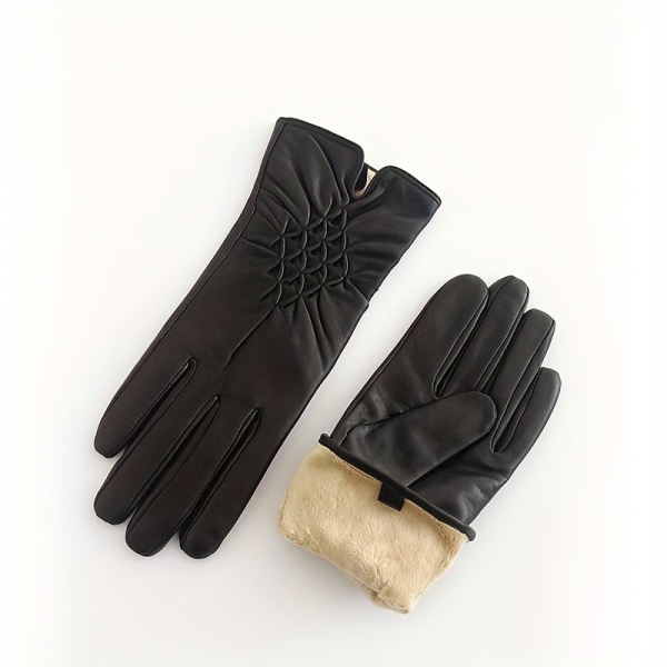 Svarta sammetsfodrade varma handskar Korta vattentäta handskar i äkta läder Höst Vinter Kalltäta Split Finger Handskar Black One Size Fits All
