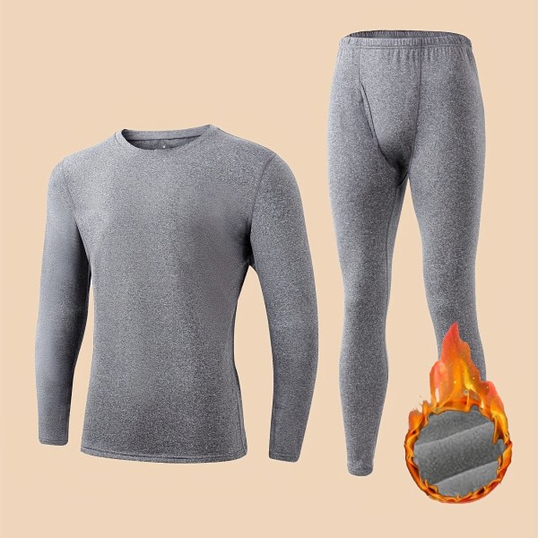 Thermal set för män Fleece set set delar Ultra mjuka långärmade skjortor Toppar och byxor Light Grey XXL(54)