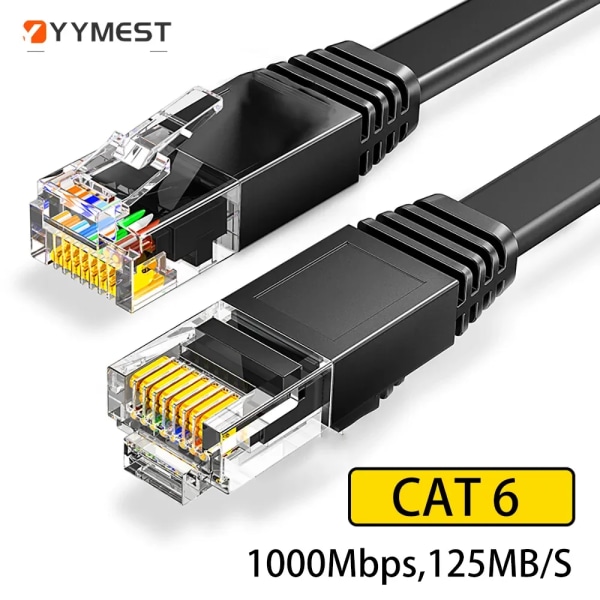 Kabel Ethernet-platt Cat6 haute vitesse, 1000Mbps, internet, RJ45 blindé, LAN, för PC, PS5, PS4, PS3, Xbox 5m Black
