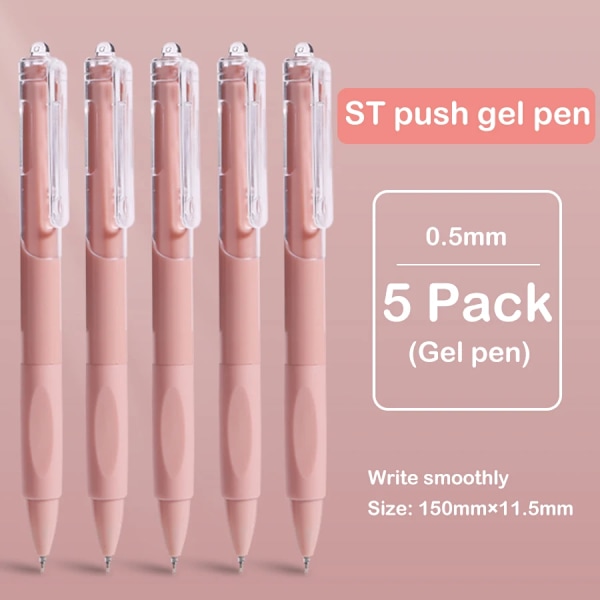 5 St Gel Penna I Slät Press Snabbtorkande 0.5Mm Svart Penna Kulspets Pennor Skolan Leveranser Brevpapper. Pink-5pcs