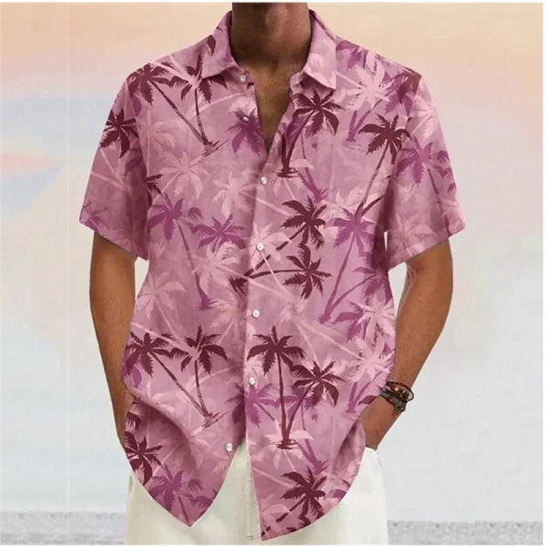 Sommar Hawaiiskjorta för män Blue Coconut Tree Kortärmad T-shirt Casual för män Modeknapp Strandbluskläder 0131-CS-24 L
