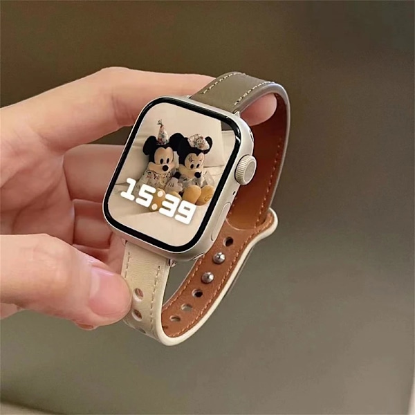 Tynd Læderrem til Apple Watch Band 10 9 8 46mm 42mm 41mm 44mm 45mm 38/40mm Kvinder Urrem Armbånd Bælte iWatch 7 se 6 5 4 8 apricot and brown 38mm 40mm 41mm