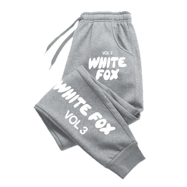 White Fox Joggers Mode Baggy Byxor Män Kvinna Casual Sweatbyxor Bekväm Fitness Byxor Kvinnor Mjuk 2024Nytt Mångsidig Light grey  white XL