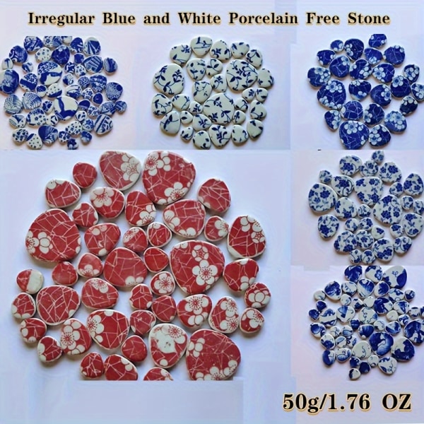 1 förpackning med 50 g keramiska freestone mosaik DIY Pebbles plattor Blå blomplattor, för trädgård, dörrkarm, steg, heminredning