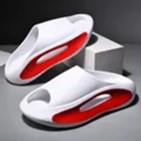 Evshine Mäns Platta Tofflor Sommar 2024 Mäns Mode Eva Hollow Beach Skor Mjuka Hem Sandaler Lättviktig Strand Skor White red 40-41