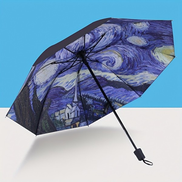 Antiken Floder och berg Paraply Sol och regn Paraply med dubbla användningsområden manuellt hopfällbart paraply