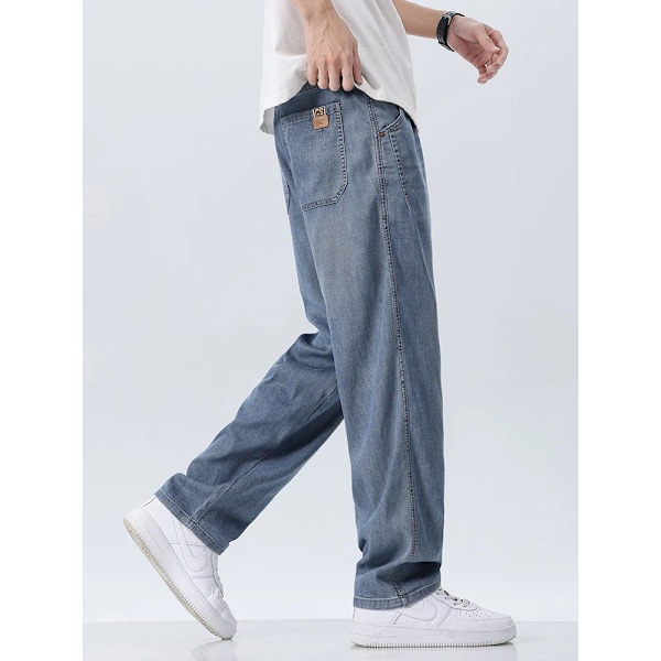 Brand Nya Lyocell Sommar Tunna Män Jeans Mjuk Straight Casual Baggy Denim Byxor Male Streetwear Byxor 28-38 Blue 33