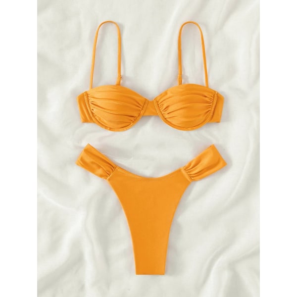 Push Up 2-delad Bikini Baddräkt Volanger Bikinis Set Svarta Badkläder 2024 Dam Baddräkt Sexig Biquini Mujer Beachwear Sommar orange L