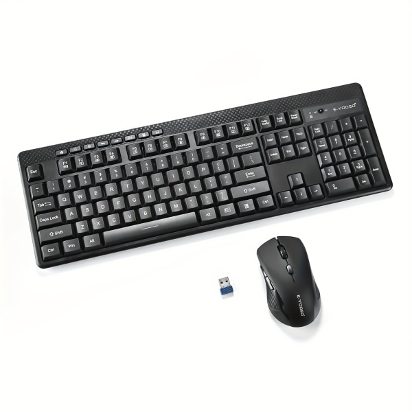 E-777 trådlöst tangentbord och muskombination Fullstor 2,4 GHz fördröjningsfritt trådlöst tangentbord, plug and play, 5 nivåer DPI slimmad ergonomisk mus för Black