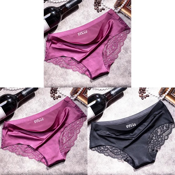 3st/lot Dam Trosor Set Spets Seamless Underkläder Kvinnliga Silke Trosor Kalsonger Dam Trosa Culotte Femme Kvinna Underkläder XXL 2 purple black M