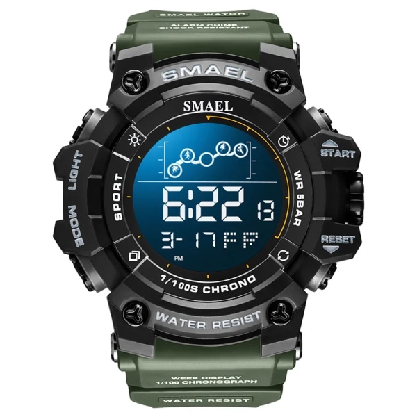 8082 multifunktionell elektronisk watch med enkel skärm, stor urtavla, vattentät studentsport Army Green