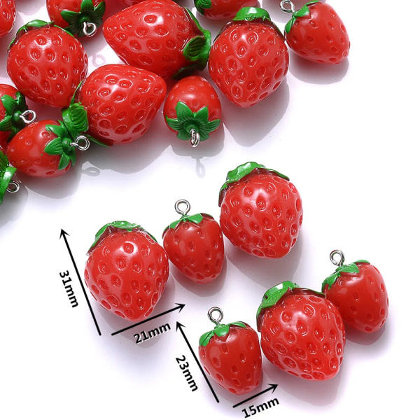 5 st 5 storlek Strawberry Charms Röd Harts Berlocker Hänge för smycken Tillbehör DIY Örhänge Halsband Tillbehör 31x21mm