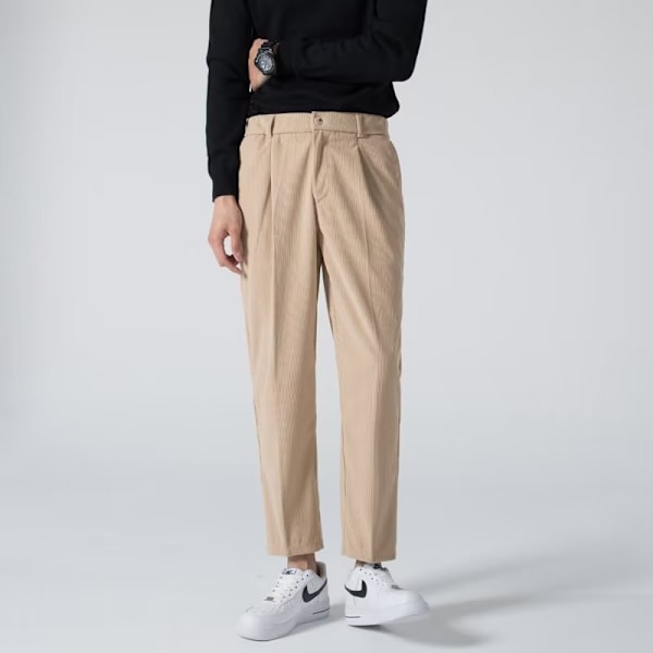 Syksy Ja Talvi Corduroy Puku Housut Korealainen Style Loose Suora Lämmin Corduroy Leikattu Tapered Casual Housut Taka Joustava C Coffee 33