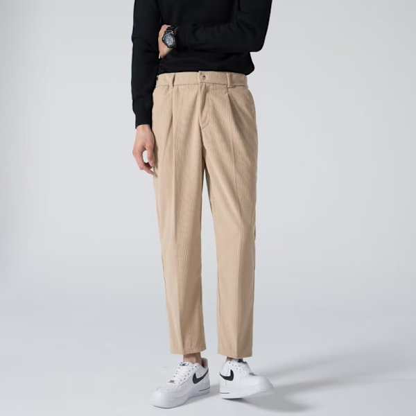 Syksy Ja Talvi Corduroy Puku Housut Korealainen Tyyl Loose Suora Lämmin Korduroy Leikattu Tapered Casual Housut Taka Joustava C Khaki 32