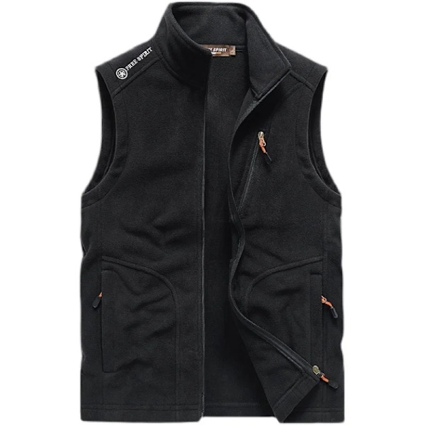 Stående Krave Veste Mænds Efterår Og Vinter Varme Dobbeltsidet Fløjl Ærmeløs Jakke Casual Vindtæt Vest Fleece Camisole navy blue L  55-65KG