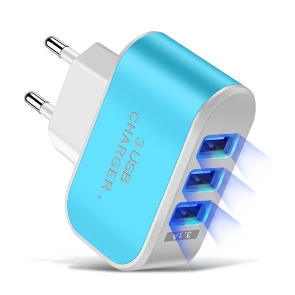 3Usb Eu Us Led Mobiltelefon Laddare Multi-Head Rese Charger 3Ports Led Ljustelefon Adapter Eu Laddare US Red