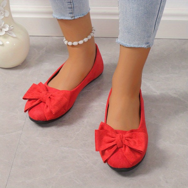 Bowknot balettkläder för kvinnor, enfärgad mjuk sula Slip-on-skor, casual och mångsidiga platta skor Red CN39(EU38.5-39)