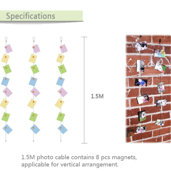 1,5 Meter Magnetisk Kabel Fotostreng Ramme Spænde Bryllup Væghængende Banner Fototov Billedholder Hjem DIY Dekorationer Magnetic Cable