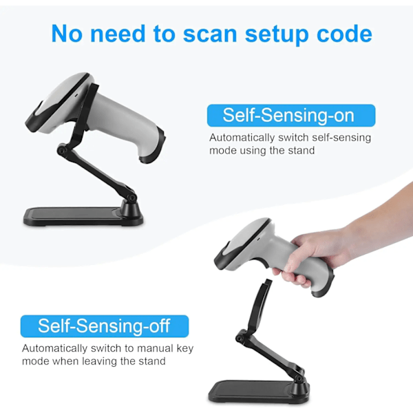 JRHC Trådløs stregkodescanner 1D laser håndholdt stregkodescanner med stativ 2.4G trådløs USB kablet forbindelse Plug and Play ONLY STAND