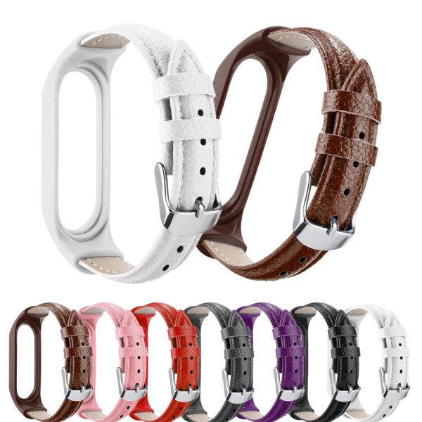 Rem för Xiaomi Mi Band 7 6 5 4 3 för Mi Band 5 Armband Läder Handled Mi Band 6 Rem Armband Pulseira Smart Tillbehör white Mi Band 3 4 5 6 7