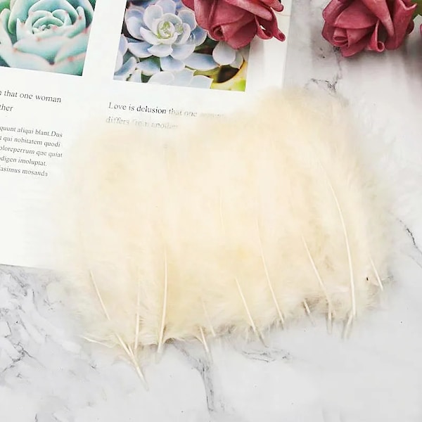 Natural Feathers 10-15cm 4-6 Inches Turkey Plume Feather DIY Jewelry Craft Making Accesories for Wedding Party Decoration Beige 50pcs