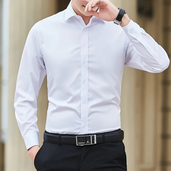 Affärsklänning herrskjorta enfärgad långärmad casual vit skjorta man stor storlek Klassisk arbets OL-topp Pink Asia XXL