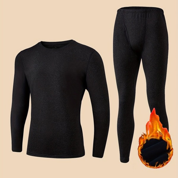 Thermal set för män Fleece set set delar Ultra mjuka långärmade skjortor Toppar och byxor Black XXXL(56-58)