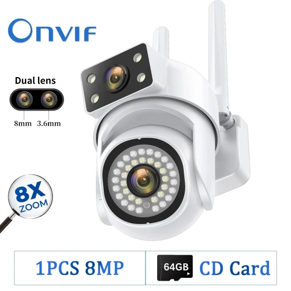 8MP 5G PTZ kamera med dubbla objektiv Wifi IP-säkerhetsövervakning Dubbelskärmsvideo Fullfärg Night Vision utomhus 6MP kameror 8x zoom European standard 8MP 64G SD Card