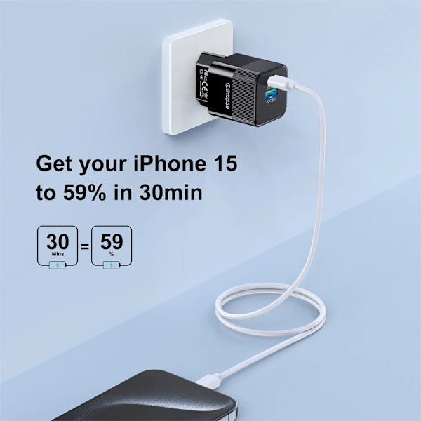 Uslion Korea Plug Pd25w 2 Portar Mini Usb C Snabbladdare För 15 11 Pro Max Xiaomi Phone Snabb Laddningsadapter För Resa KR PLUG BLUE