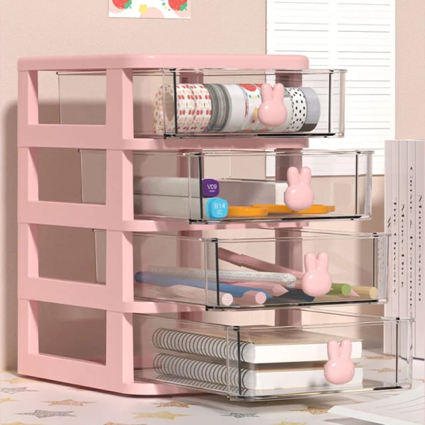 Multifunktionell Desktop Organizer låda med pennhållare och förvaringshylla för hårtillbehör Three layers pink