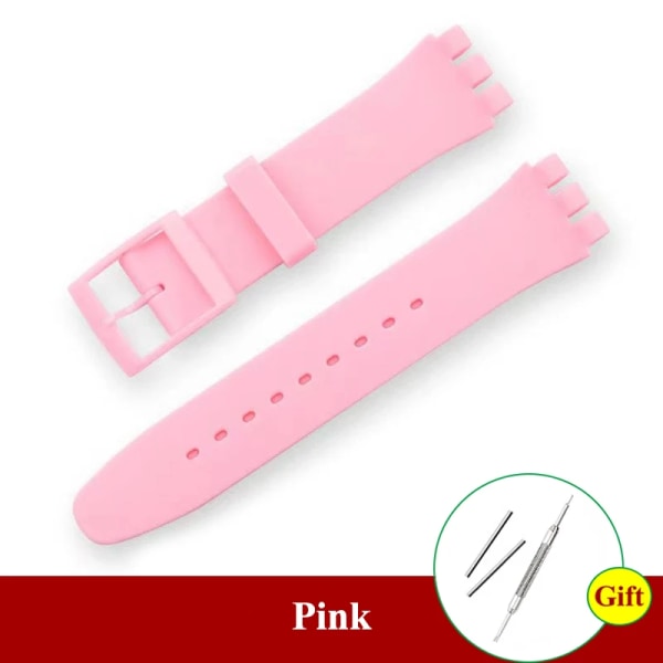 16mm 17mm 19mm 20mm Mjukt silikonarmband Färgglatt klockband för Swatch Watch Arm Replacement Klockor Tillbehör med verktyg Pink