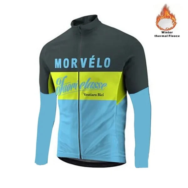 Morvelo Winter Thermal Fleece Mäns Cykling Jersey Lång Ärm Ropa Ciclismo Cykel Bär Cykel Kläder Maillot 002 4XL