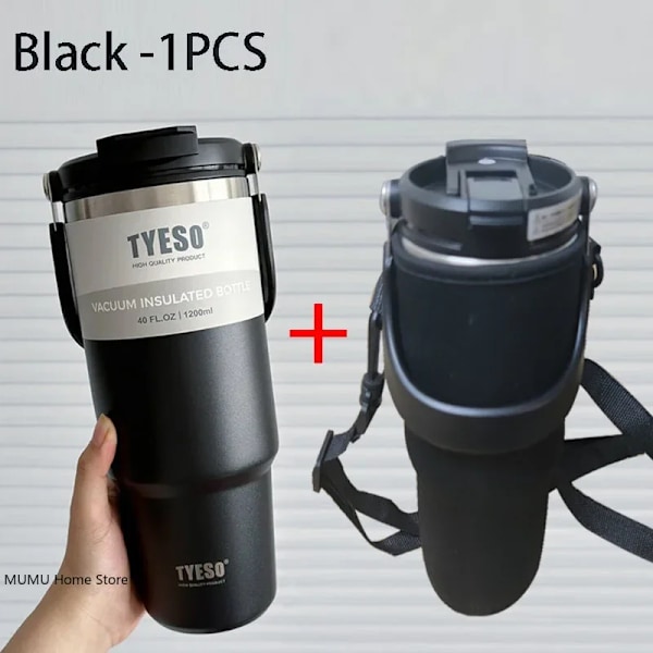 Tyeso Termisk Vattenflaska Stål Dubbel-Lager Isolerad Kopp Kall Och Varm Kaffe Kopp Tumbler K Travel Mugg Black With Cup Bag 600ML