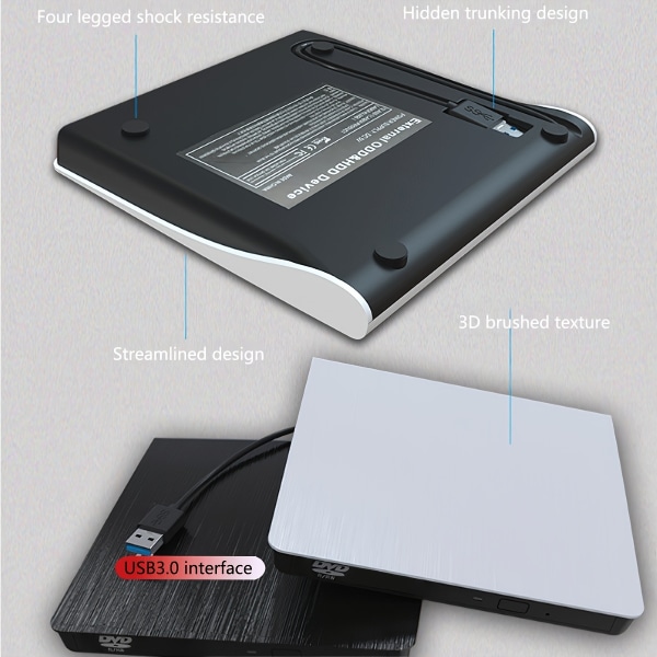 Produkt Extern CD-enhet 7,62 Cm-gränssnitt CD-enhet DVD-svart, Laptop Desktop Integrerad Universal CD-brännare CD Mobil CD-enhet Extern spelare White