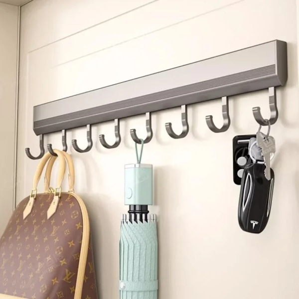 Aluminium Legering Krokar Rack Väggmonterade Borrfria Kök Redskap Förvaring Row Hook Hållare Badrum Robe Klädskläddrar 10 Hook